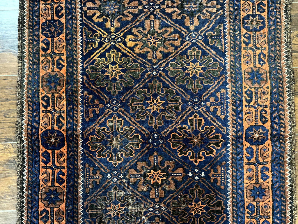 Small Antique Persian Rug 2.7 x 4.7, Handmade Wool Rug, Navy Blue, Balouch Rug, Tribal Rug