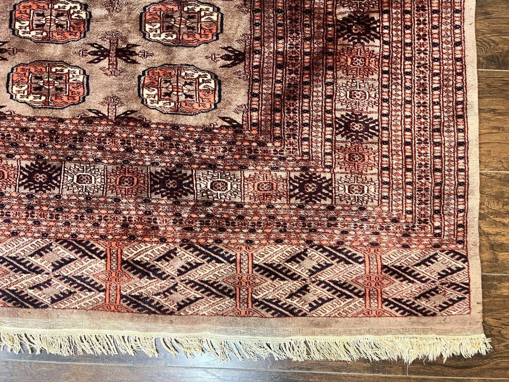 Pakistani Bokhara Turkoman Rug 7x10, Handmade Vintage Wool Carpet, Brown-Red