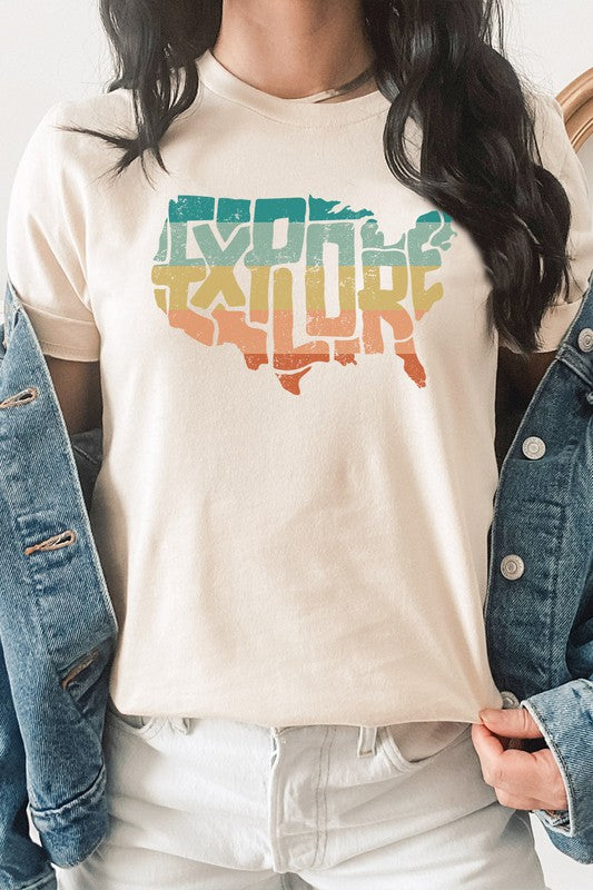 Explore United States Country Shape Graphic Tee T-Shirt