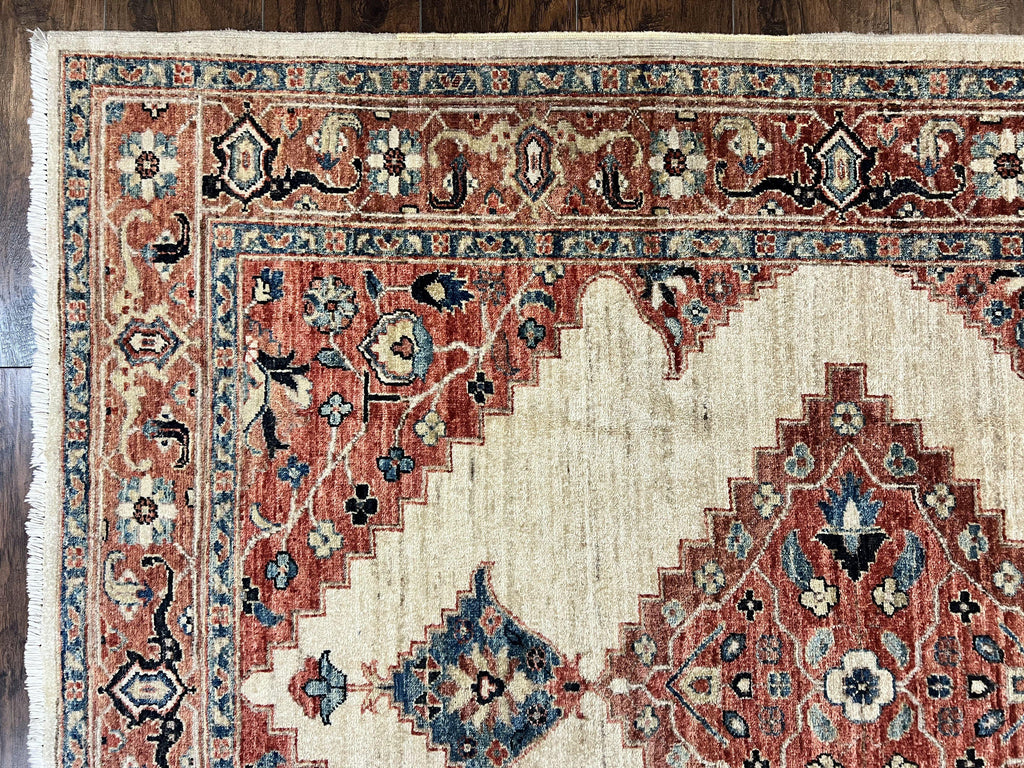 Peshawar Rug 5x7, Wool Hand Knotted Handmade Vintage Carpet, Serapi Design, Pakistani Rug 5 x 7 ft, Medium Sized, Geometric Rug