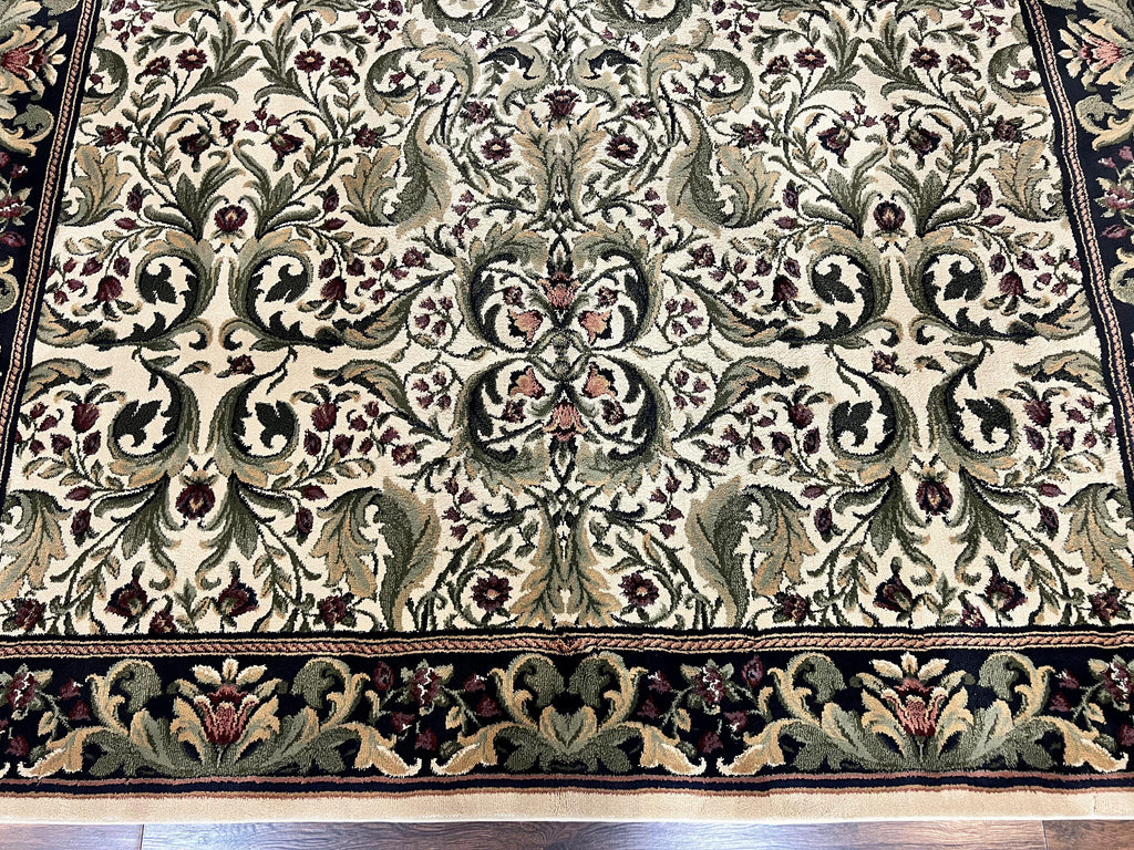 Oriental Rug 8x11, Floral Pattern, Ivory and Black