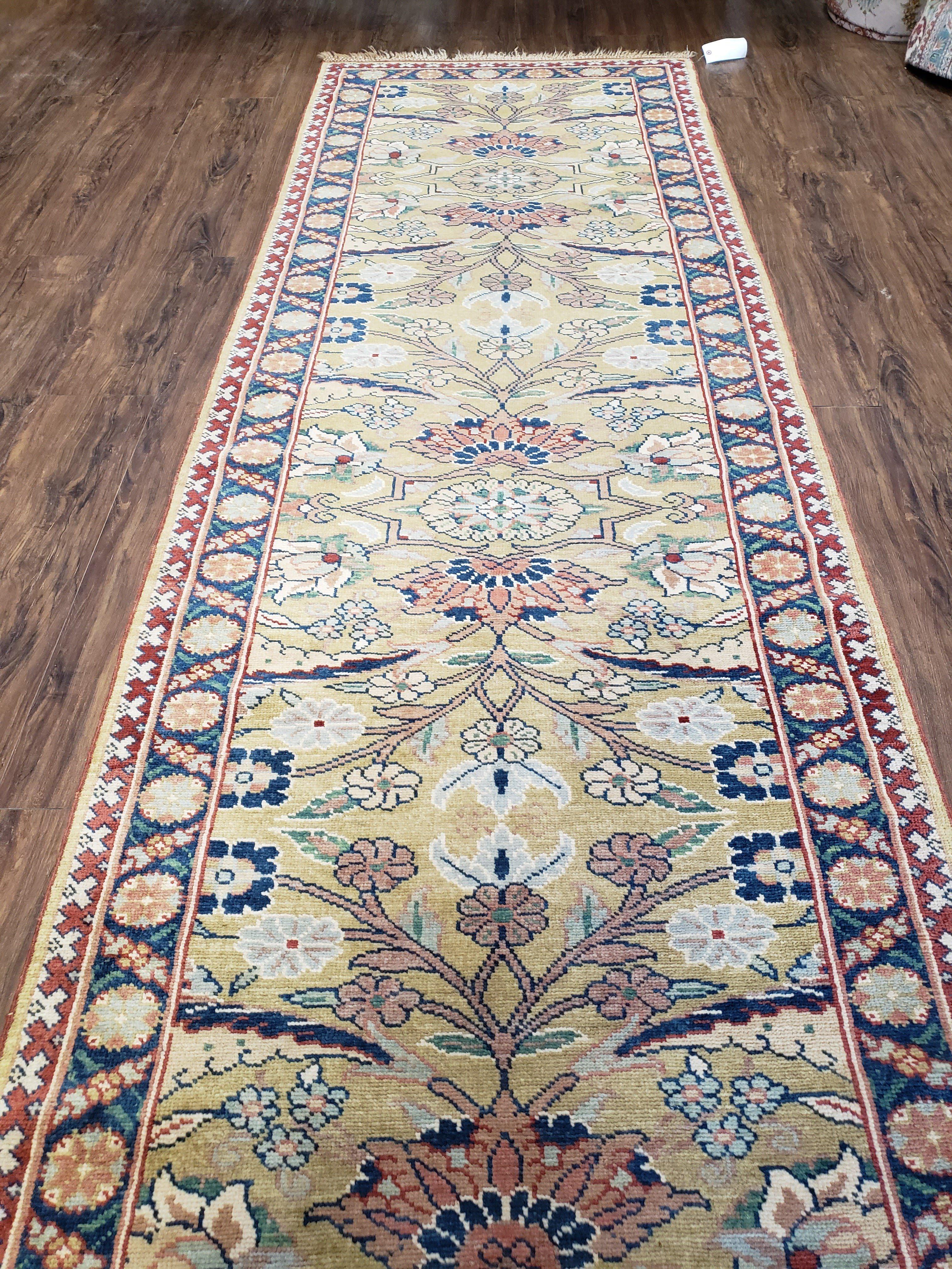 Hallway Runner Rug, Kitchen Runner, Sultanabad Hand Knotted Rug, Farmhouse Rug, 1950s Rug, Mahal Rug, Turkish Rug, Long Runner, Yellow