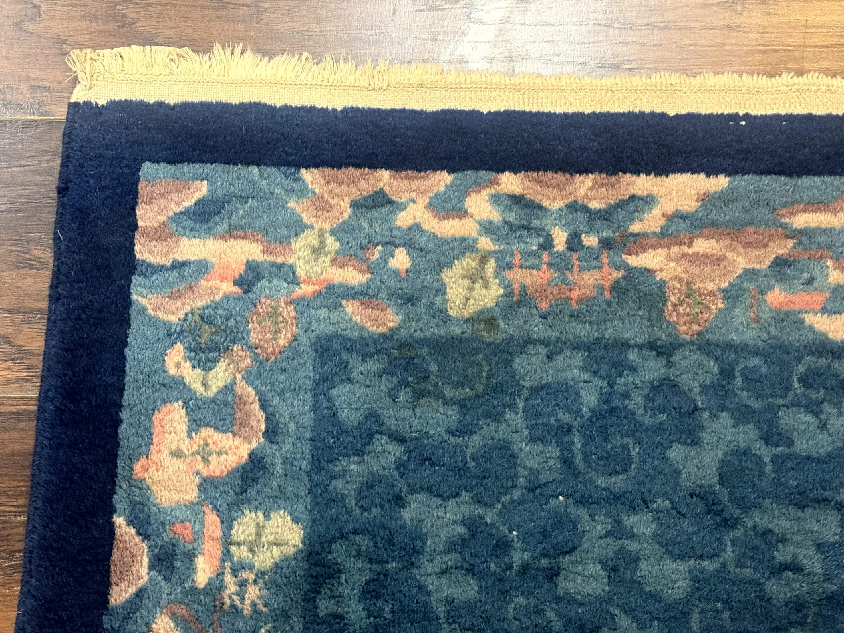 Blue Chinese Rug 2.6 x 4, Fete Rug, Peking Rug, Chinese Wool Rug, Art Deco Carpet