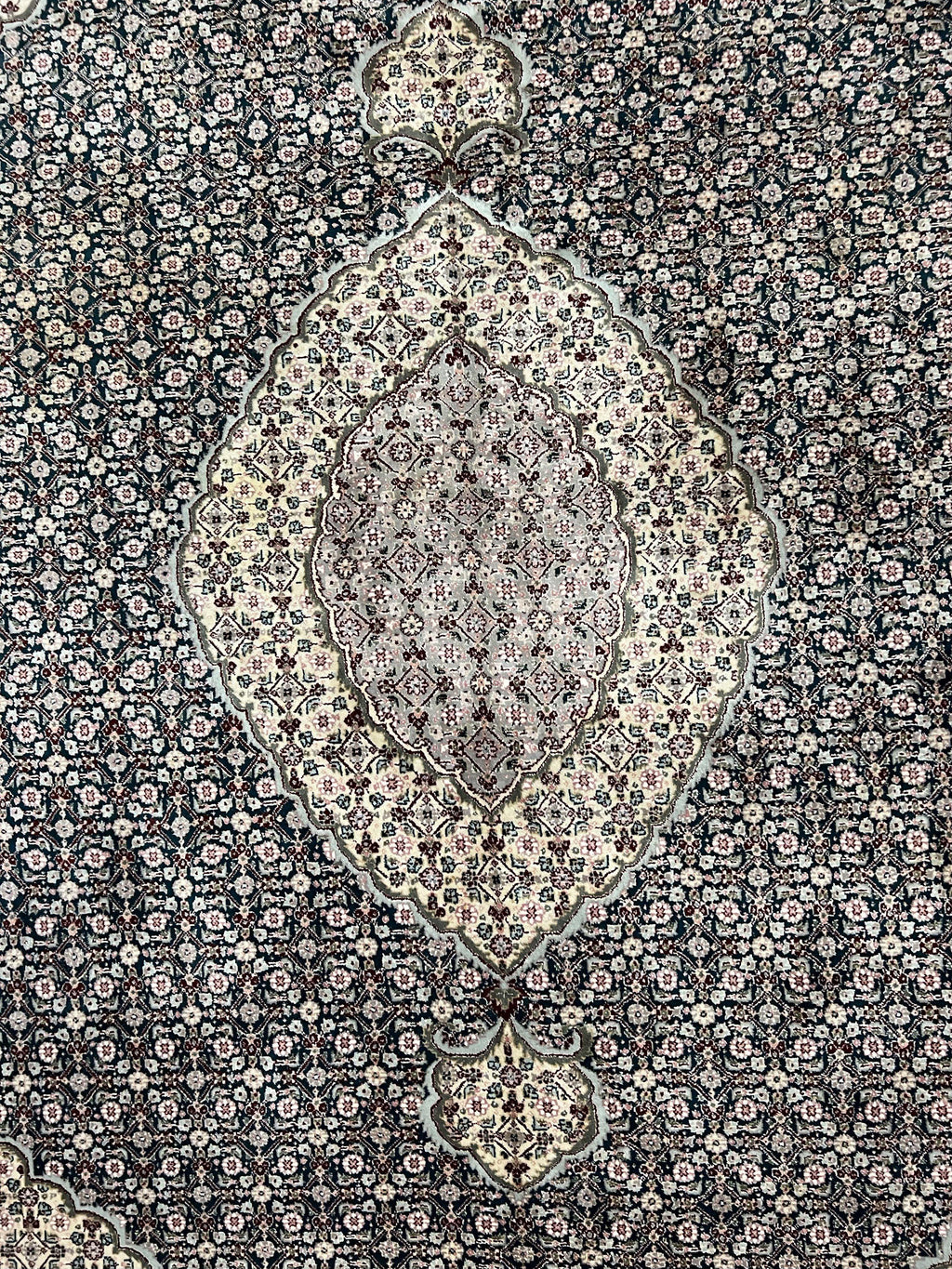 Sino Persian Rug 9x12, Dark Green and Ivory, Medallion, Mahi Herati, Elegant Oriental Carpet, Wool Hand Knotted Traditional Room Sized Rug