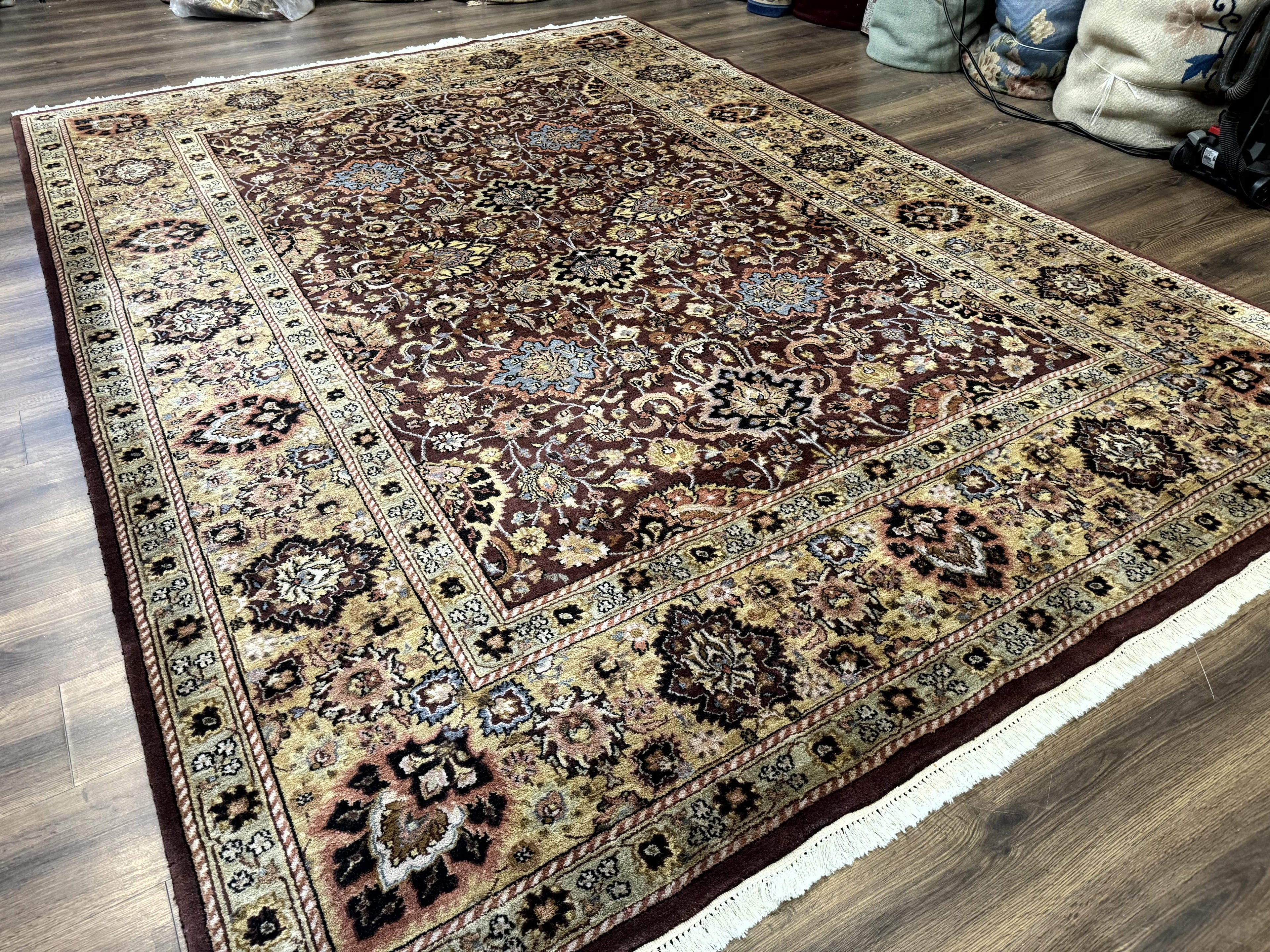 Indo Persian Rug 8x11, Eggplant & Tan, Allover Pattern, Wool Couristan Handmade Rug