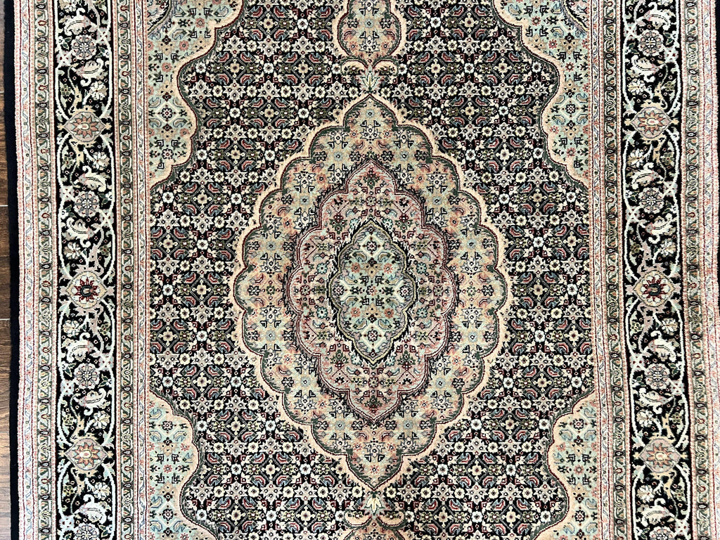 Sino Persian Rug 4x6, Fine Hand Knotted Carpet, Black, Wool, Vintage Rug 4 x 6, Herati Mahi, 300 KPSI