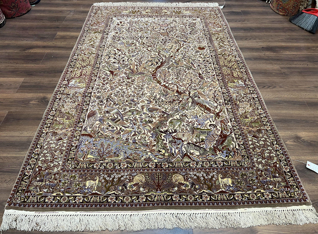 Persian Isfahan Rug 5x8 - Tree of Life, Animal Pictorials, Kork Wool & Silk