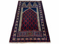 3x5 Vintage Handmade Tribal Wool Rug Balouchi Prayer Rug Afghan Rug Red Blue Wow