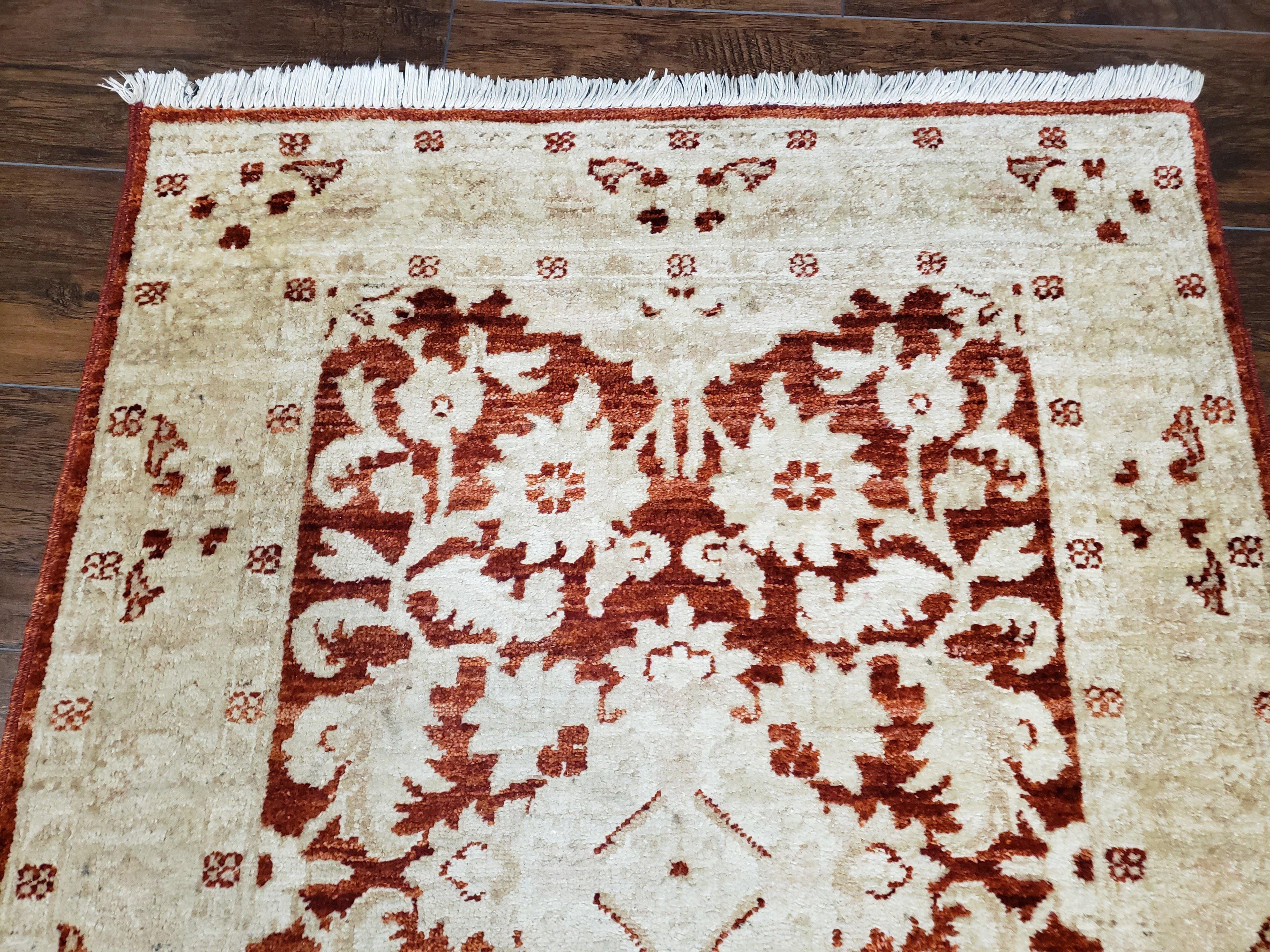 21 ft Runner Rug Long Hallway Runner, 3 x 21 Corridor Rug, Peshawar Pak Persian Chobi Agra Rug, Maroon and Beige Large Flowers Wool Handmade