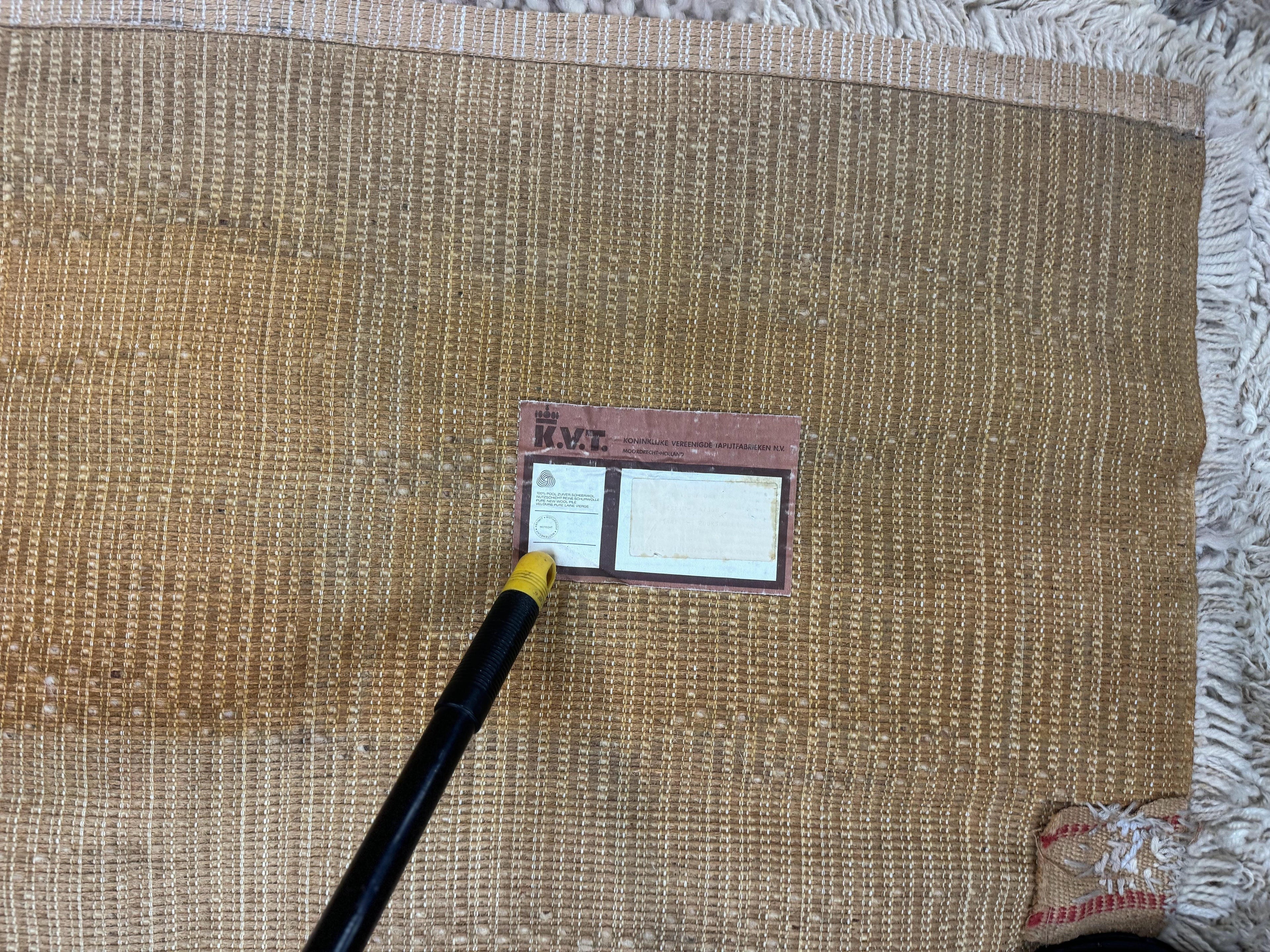 European Rya Shag Rug 6.6 x 9.7, Beige, Fluffy Vintage Area Rug