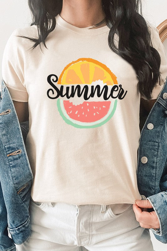 Summer Fruit Slices Watermelon Orange Graphic Tee T-Shirt