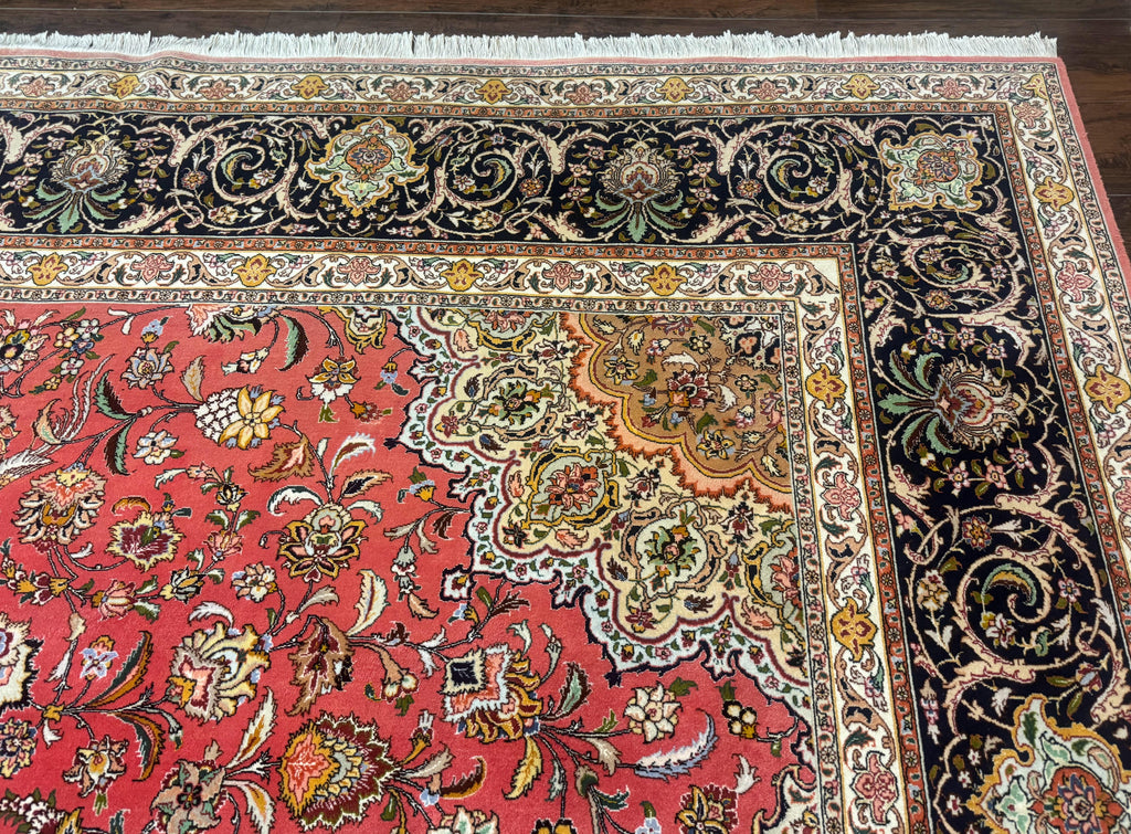 Persian Tabriz Rug 10x13 – Floral Medallion & Birds, Wool & Silk, 330 KPSI