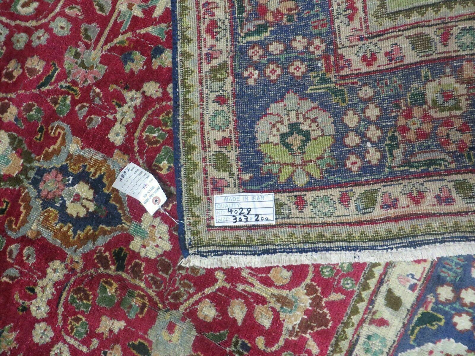 Persian Tabriz Rug 7x10, Red Blue and Green Rug, Allover Floral Medallion Rug, Hand Knotted Rug, Antique Rug 7 x 10 Vintage Wool Oriental Carpet