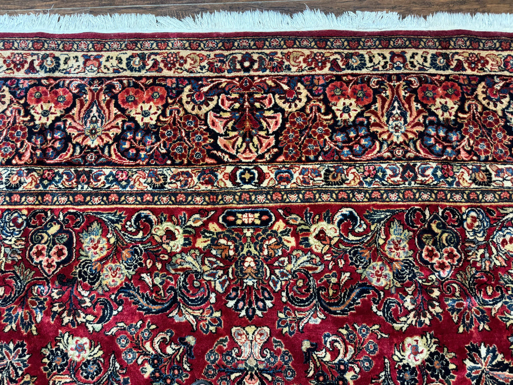 Persian Sarouk Rug 10x10, Square Persian Carpet, Red, Floral, Antique