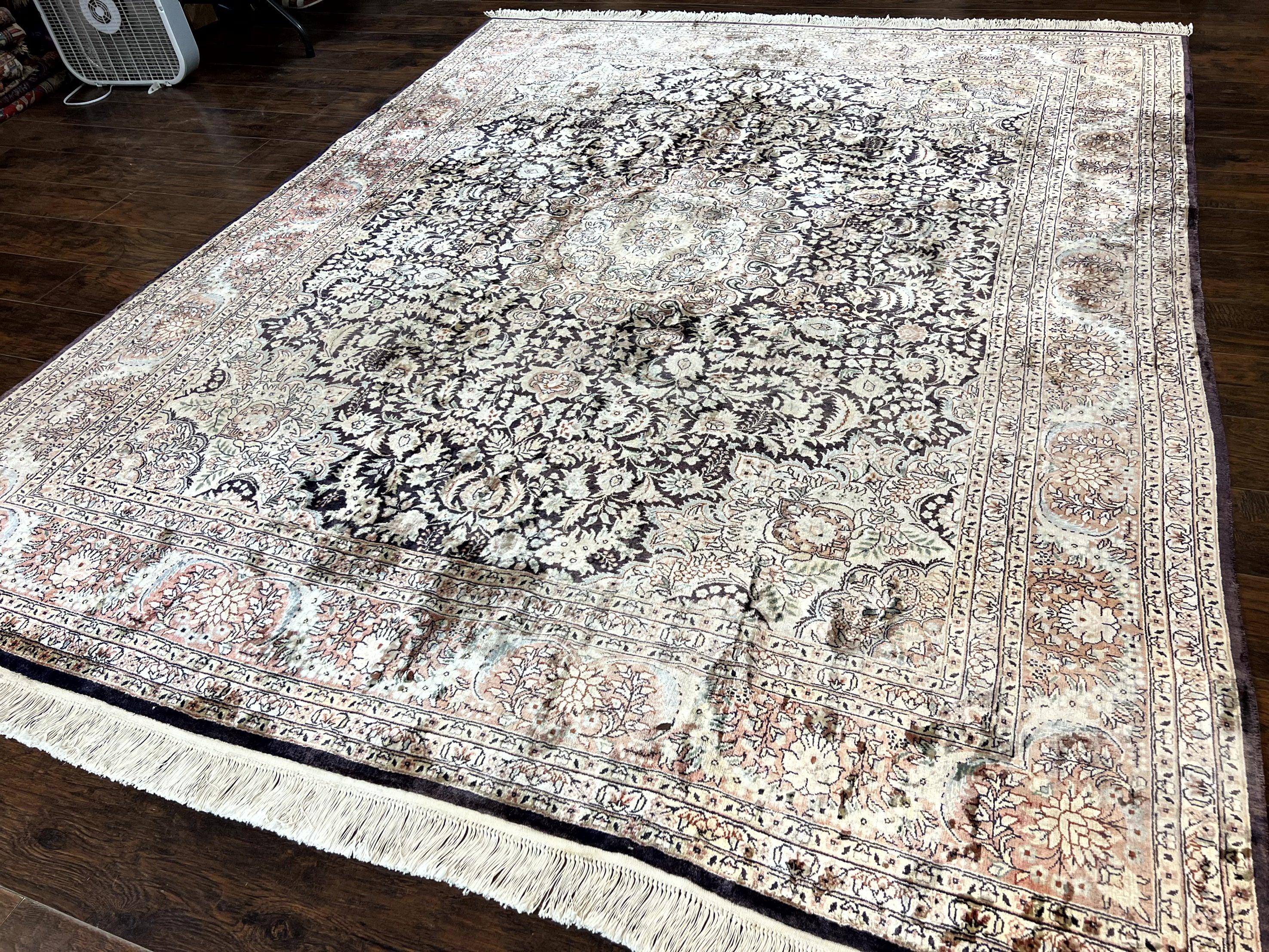 Silk Indian Kashmiri Rug 8x10, Floral Medallion, Indo Persian Carpet, Handmade Vintage Silk Rug