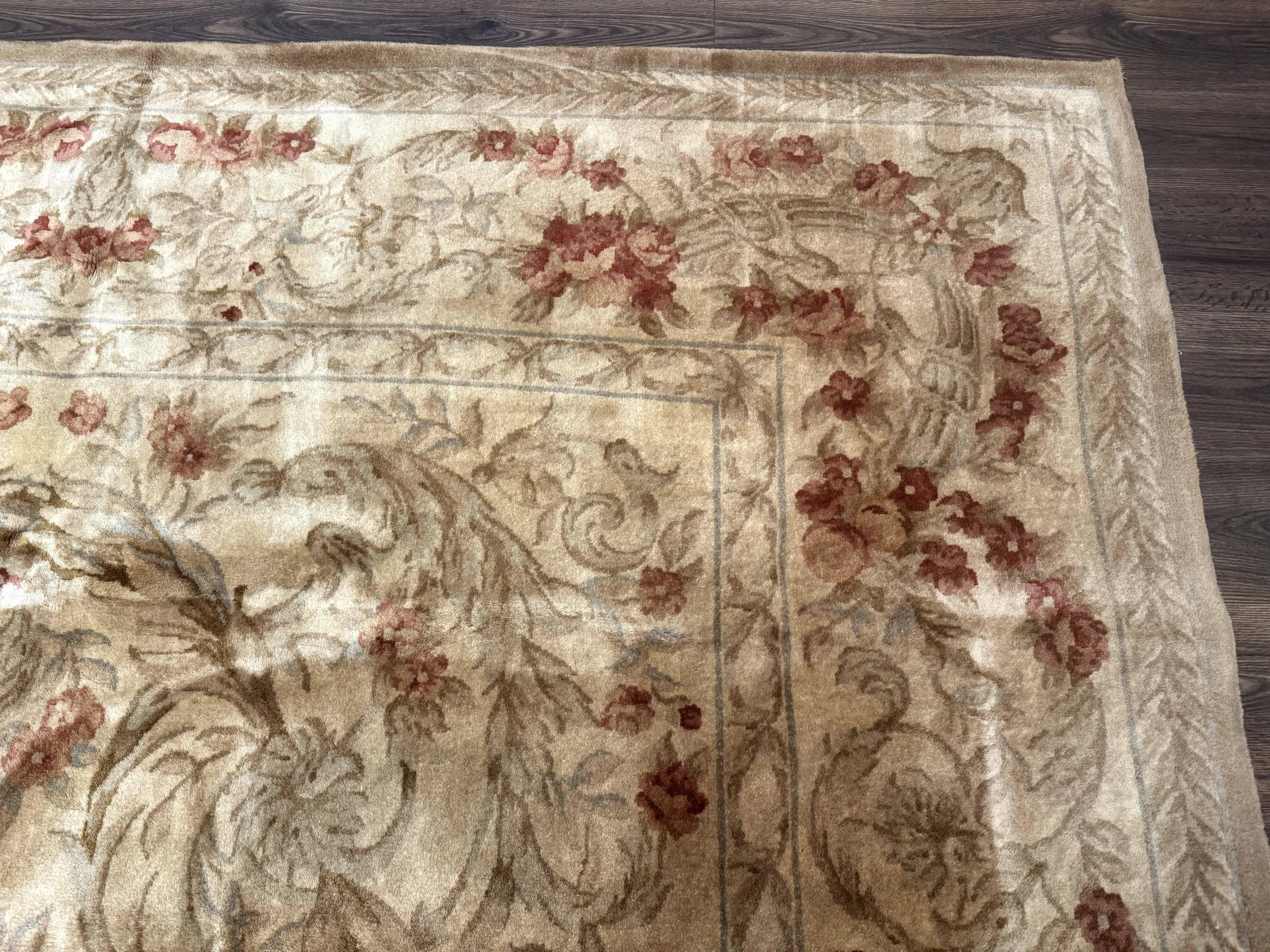 Chinese Aubusson Wool Rug 10x14, European Design, Thick Wool Pile
