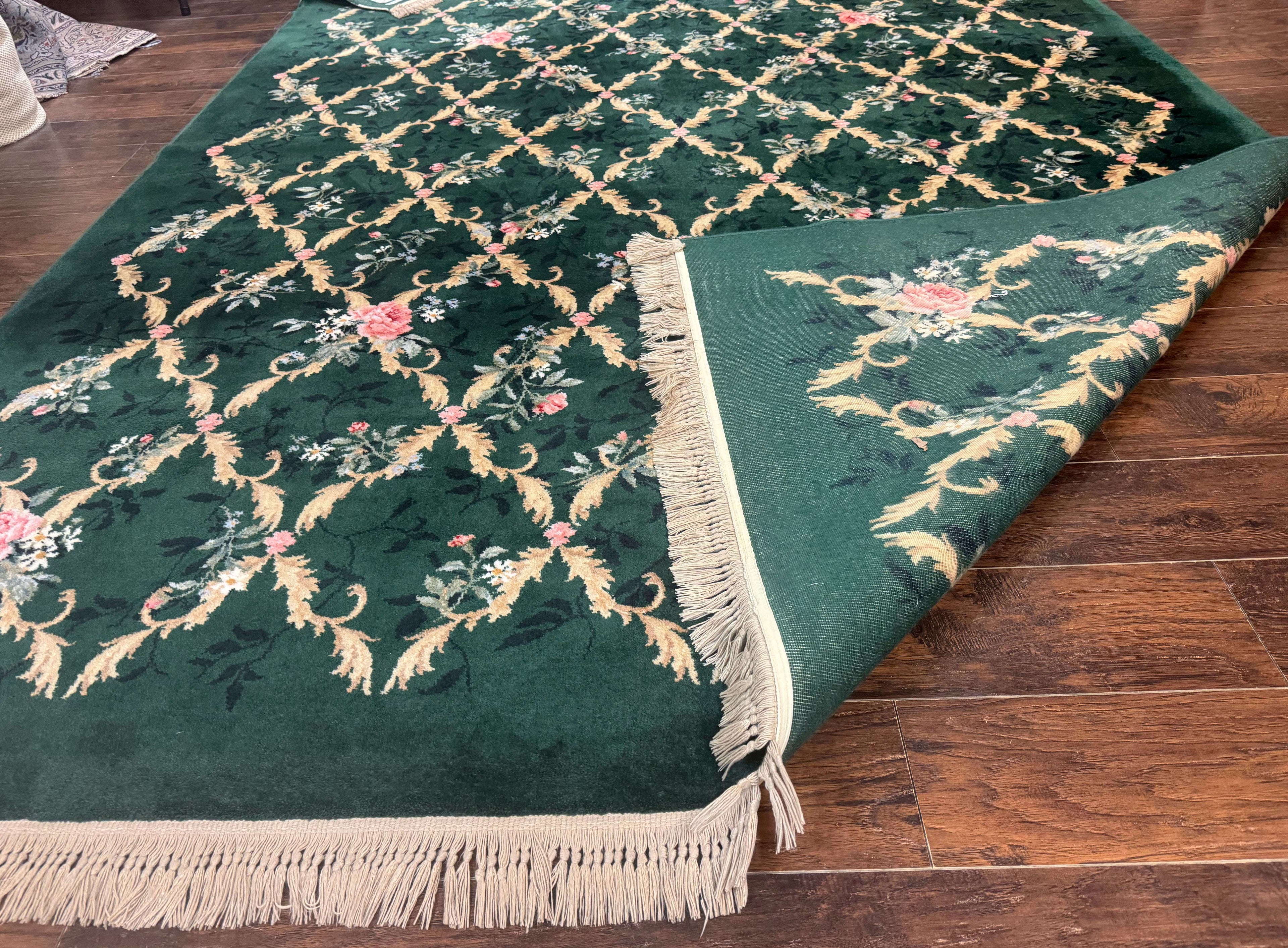 Karastan Garden of Eden Rug 8.8 x 11.8, Green Savonnerie 509/1733, Wool