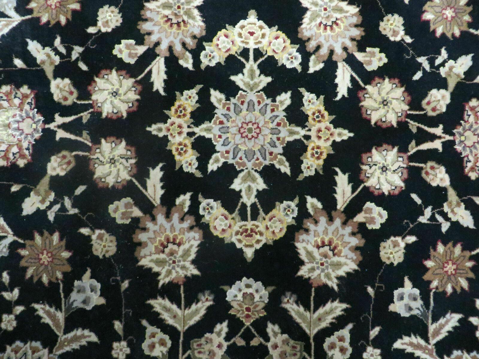 9' X 12' Vintage Handmade Fine Chinese Oriental Floral Wool Rug Silk Black