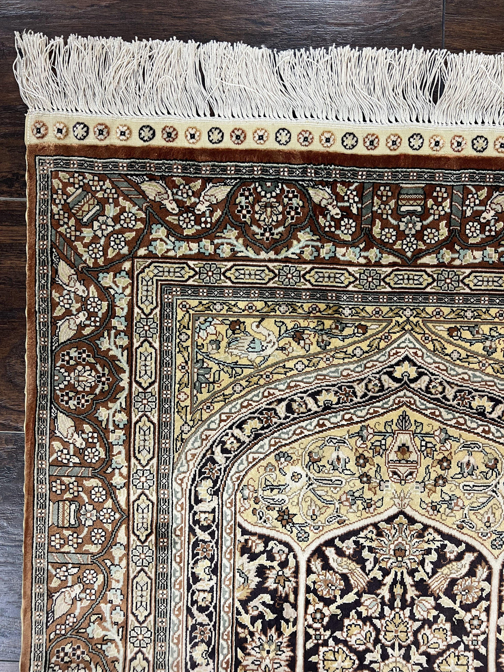 Turkish Silk Hereke Rug 2x3, Floral Vase Tree of Life Birds, Silk Pile on Silk Foundation, Vintage Oriental Carpet, Very Fine, Signature