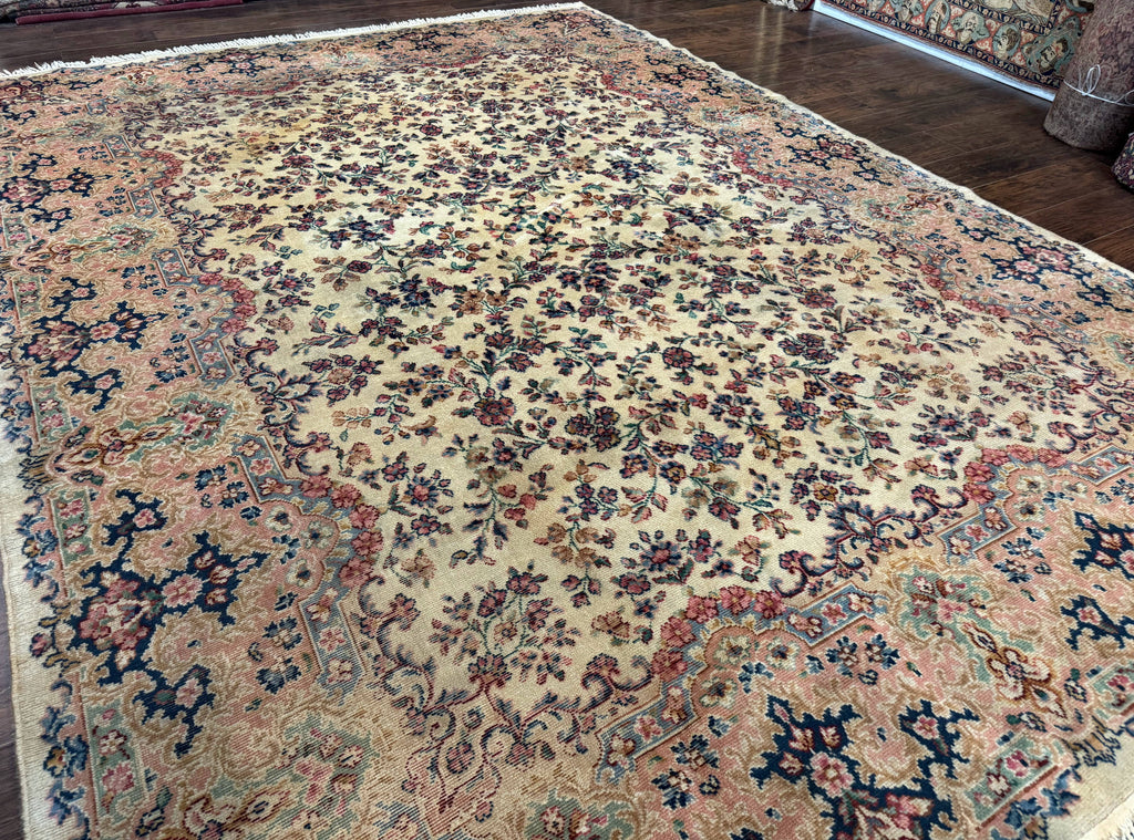 Antique Karastan Rug 8.8 x 12 Lanamar Floral Ivory Kirman Wool Discontinued