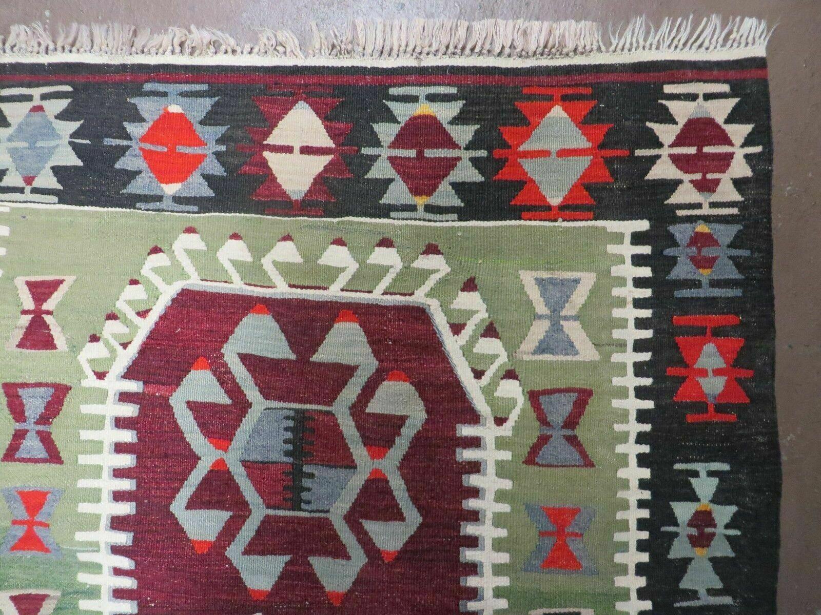 3' 8" X 5' Vintage Turkish Kilim Handmade Flat Weave Wool Rug Veg Dyes