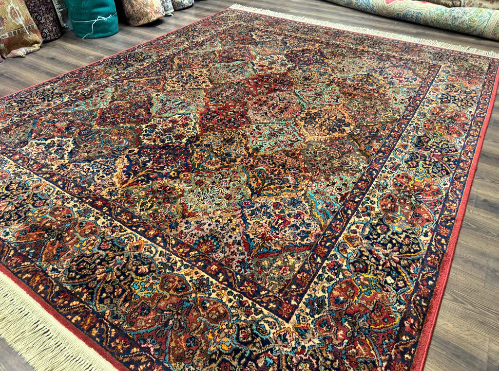 Karastan Rug 8.8 x 10.6, Multicolor Panel Kirman Rug #717, Original 700 Series, Wool