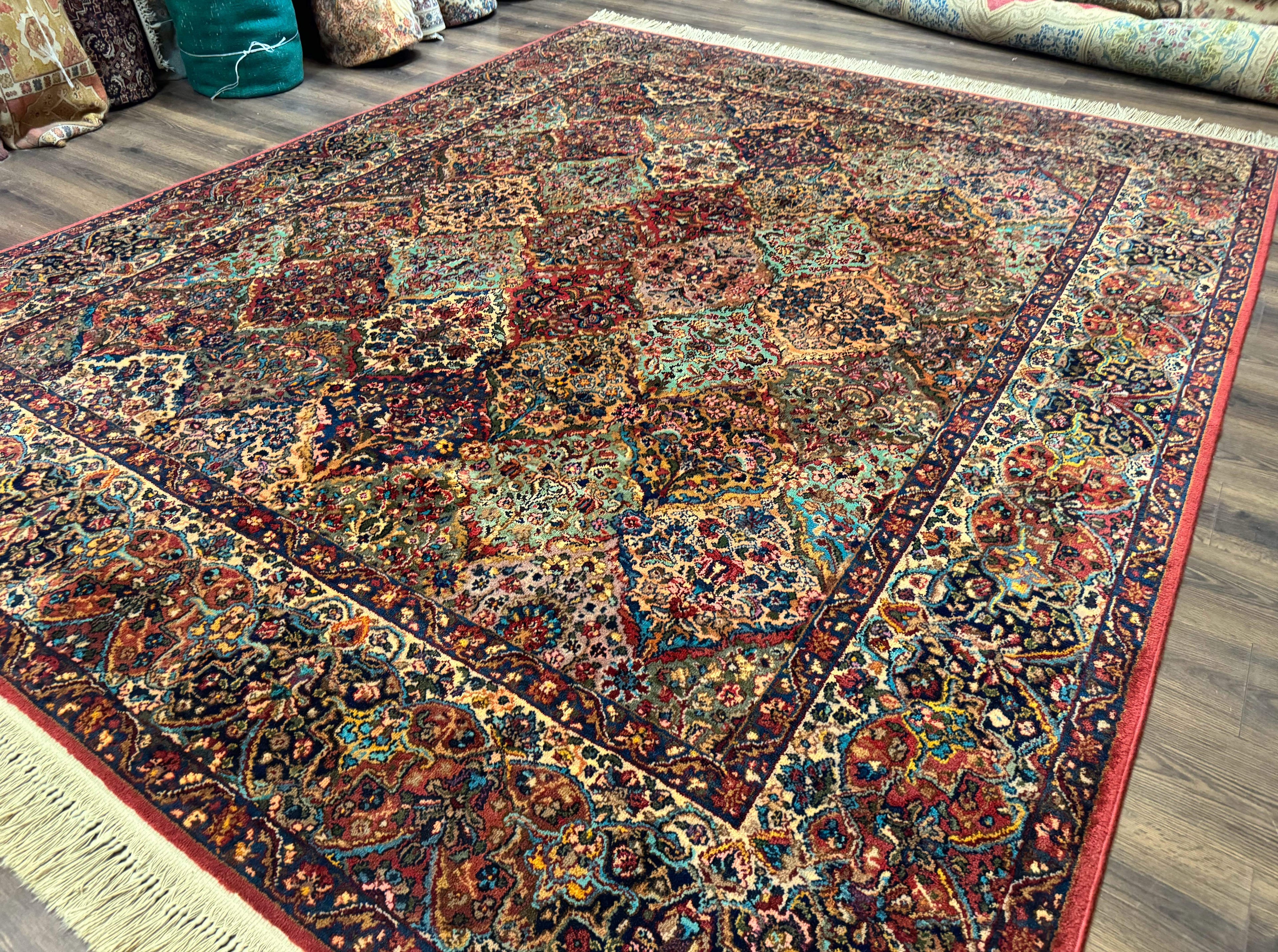 Karastan Rug 8.8 x 10.6, Multicolor Panel Kirman Rug #717, Original 700 Series, Wool