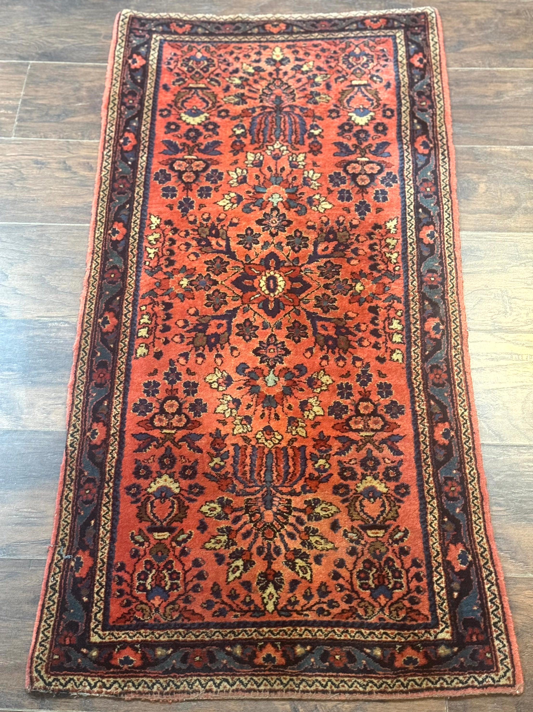 Antique Persian Sarouk Rug 2x4, Red, Fine 260 KPSI