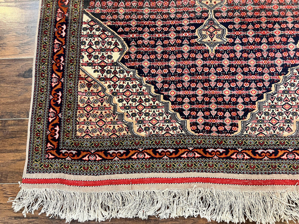 Afghan Rug 4x5, Wool with Silk Highlights, Very Fine Hand Knotted Vintage Oriental Carpet, Herati Pattern, Persian Rug, Bidjar Rug, 400 KPSI