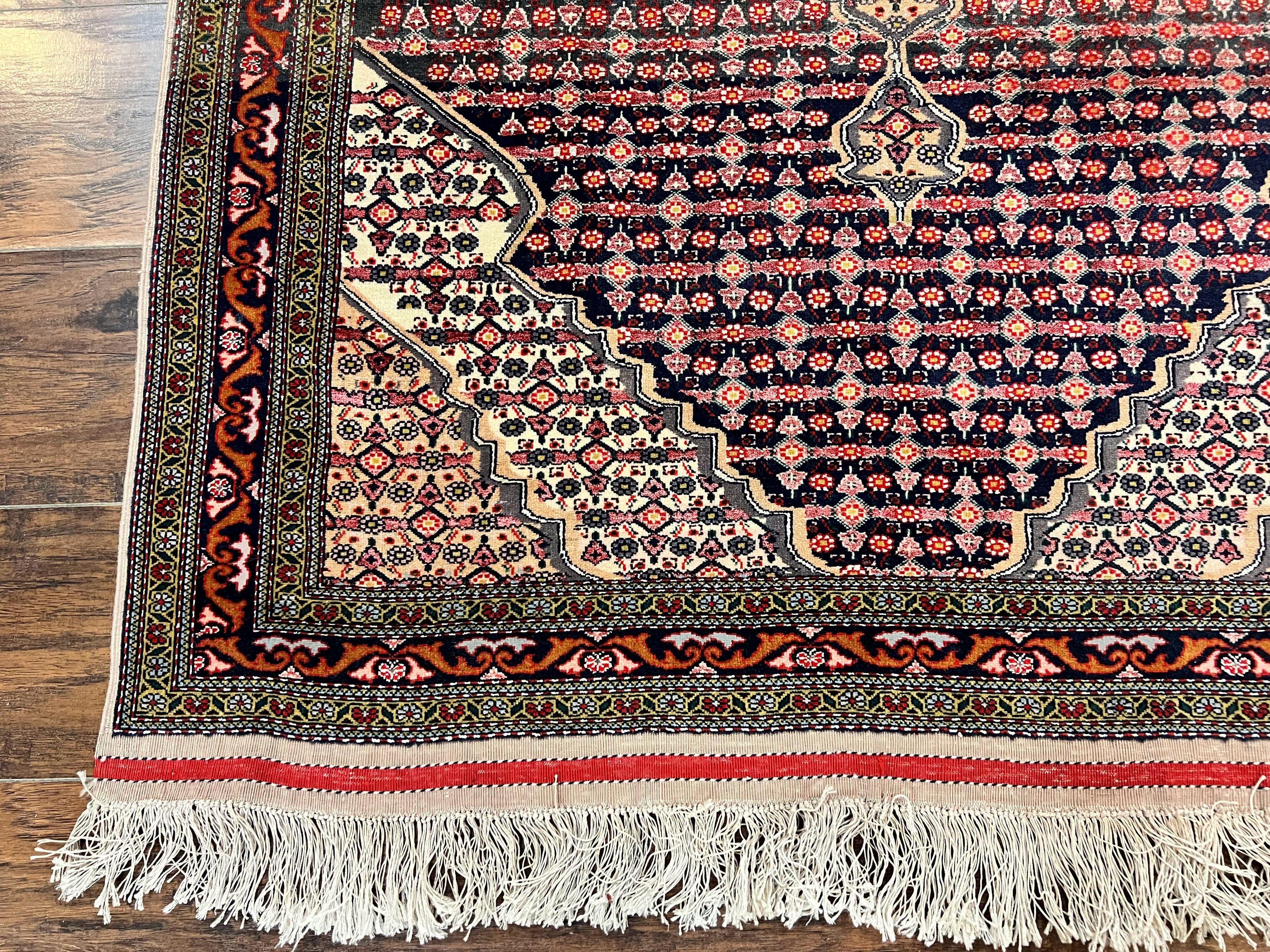 Afghan Rug 4x5, Wool with Silk Highlights, Very Fine Hand Knotted Vintage Oriental Carpet, Herati Pattern, Persian Rug, Bidjar Rug, 400 KPSI