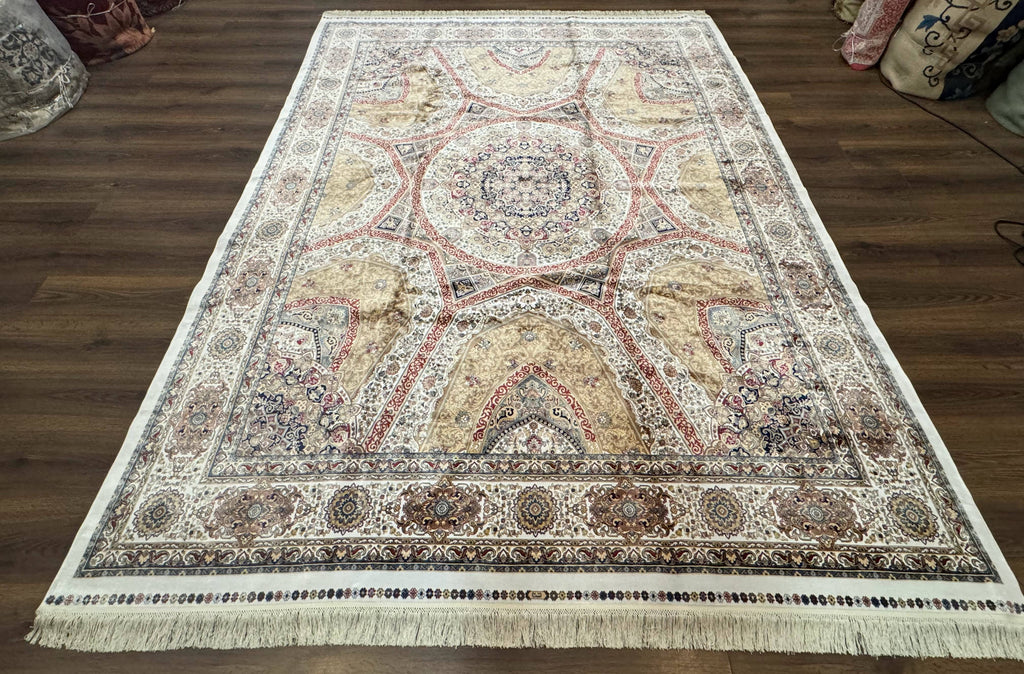 Turkish Silk Rug 8x10, Dome Design, Hereke Carpet, Bamboo Silk, New
