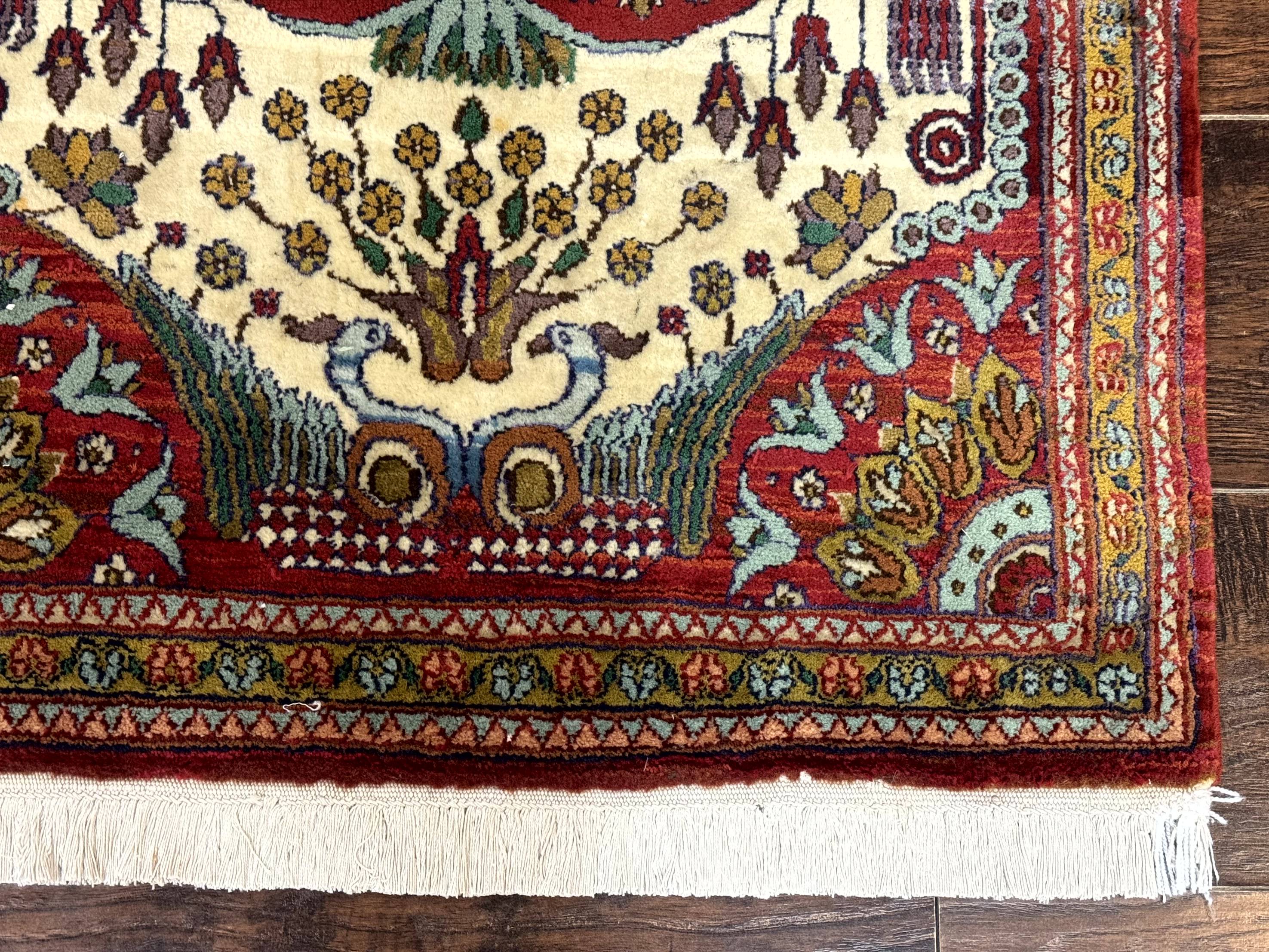 Persian Bijar Rug 2.6 x 4, Antique Carpet, Brick Red and Ivory