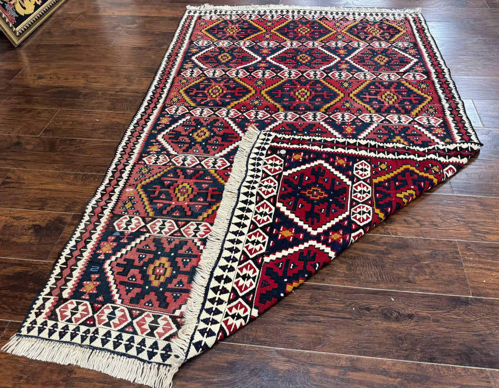 Caucasian Kilim Rug 5x7, Vintage Russian Flatweave Kilim Carpet, Tribal Bohemian Kilim Rug
