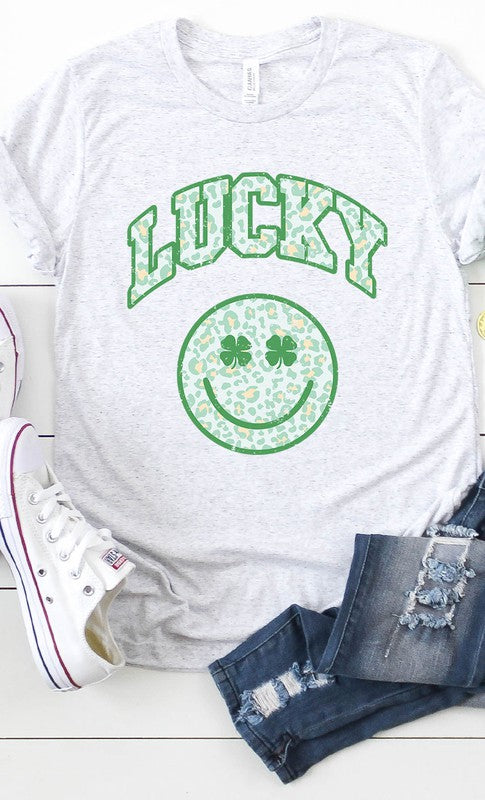 Retro Lucky Smiley Face Graphic Tee T-Shirt