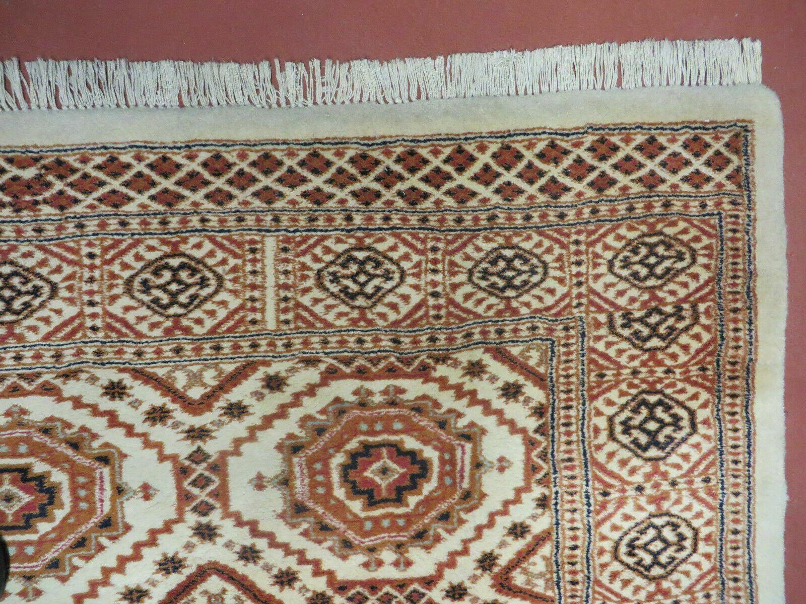 4' X 7' Vintage Handmade Pakistani Turkoman Bokhara Balouch Woven Wool Rug Ivory