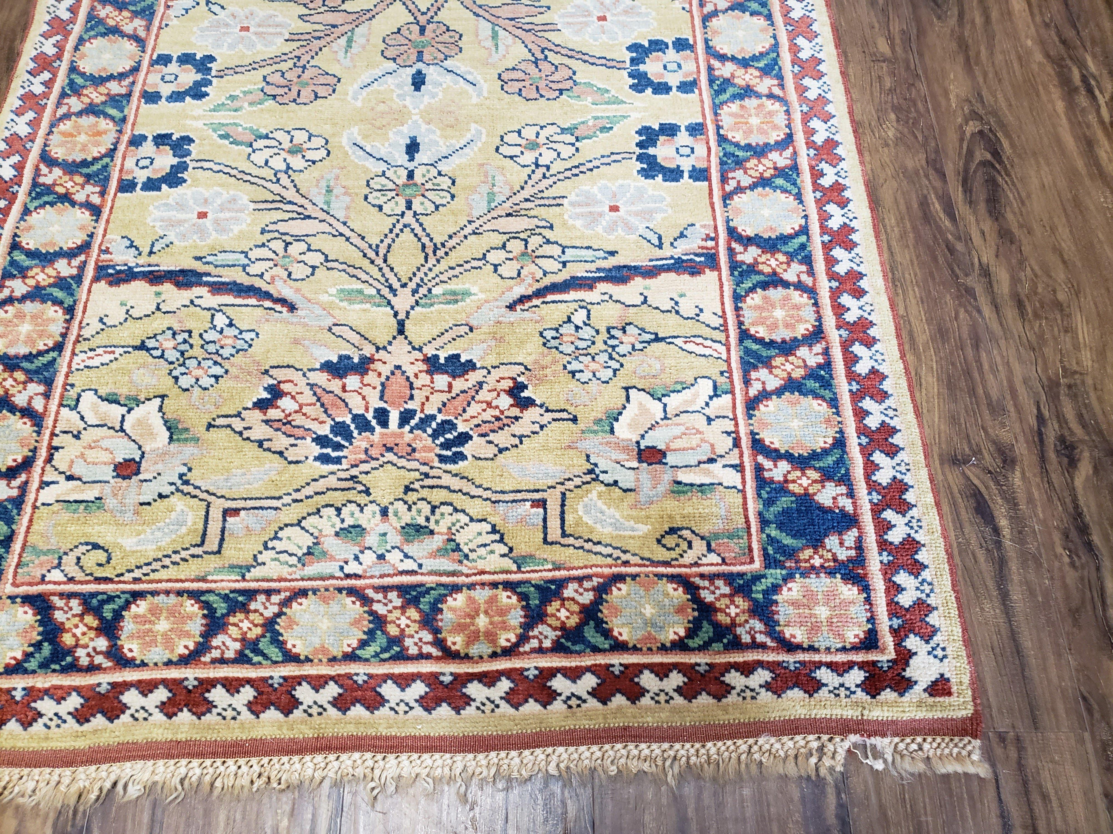 Hallway Runner Rug, Kitchen Runner, Sultanabad Hand Knotted Rug, Farmhouse Rug, 1950s Rug, Mahal Rug, Turkish Rug, Long Runner, Yellow