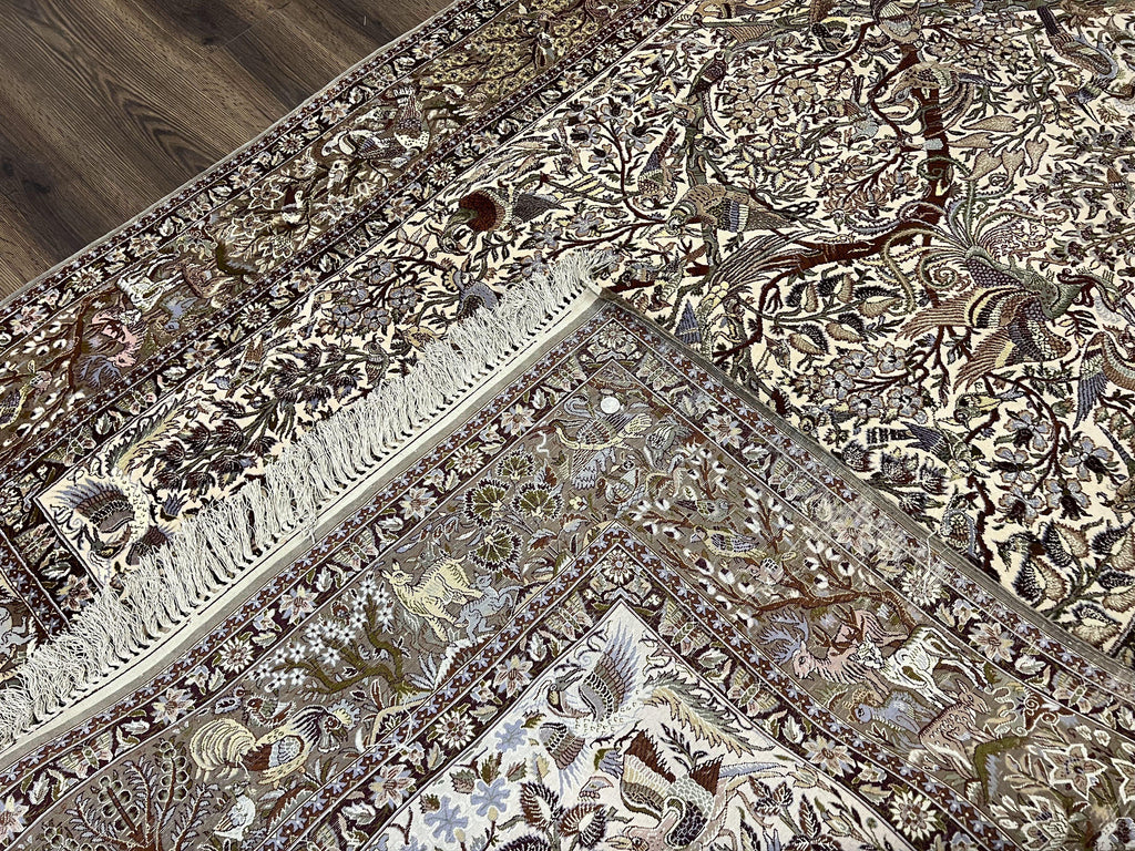 Persian Isfahan Rug 5x8 - Tree of Life, Animal Pictorials, Kork Wool & Silk