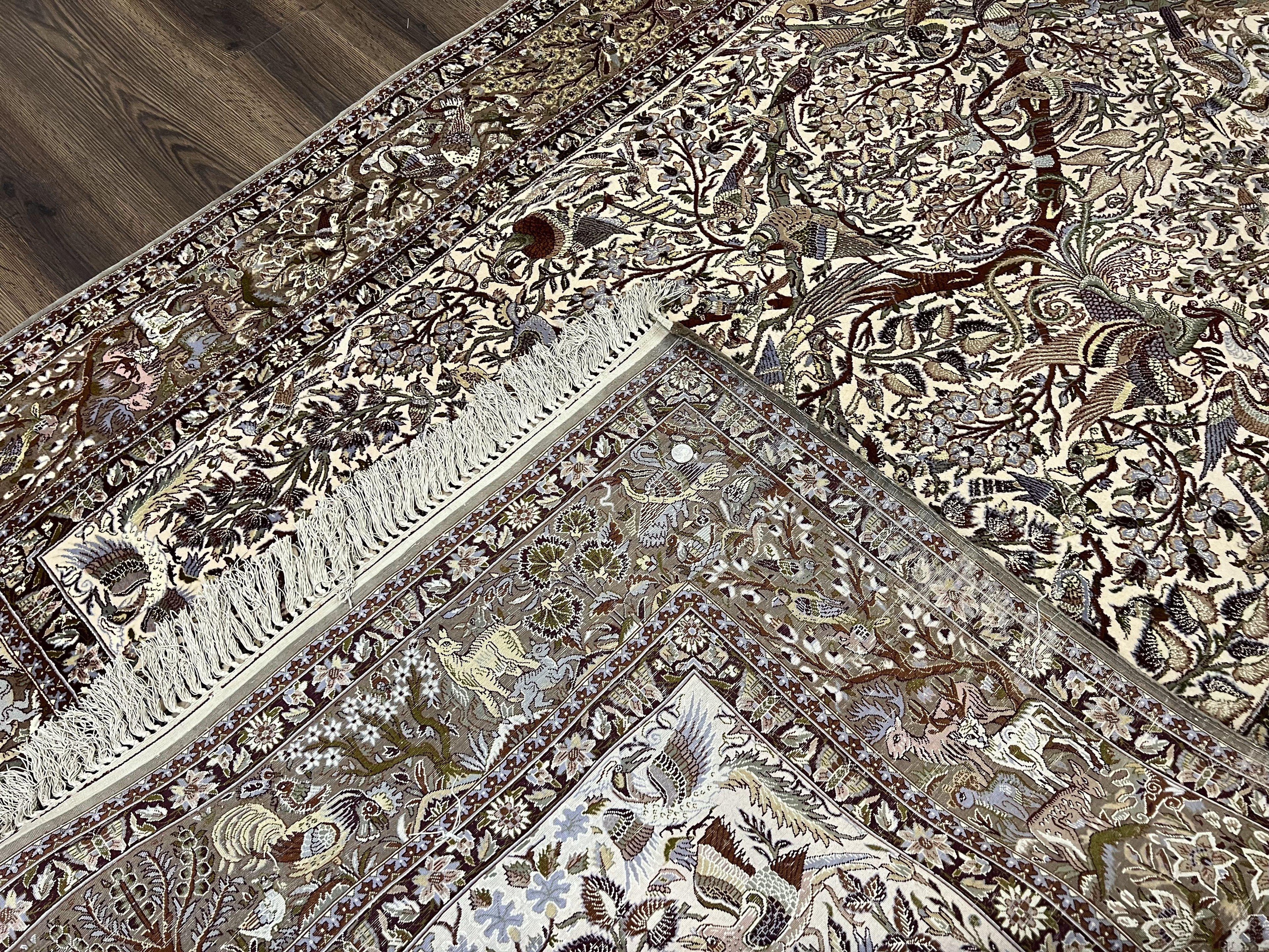 Persian Isfahan Rug 5x8 - Tree of Life, Animal Pictorials, Kork Wool & Silk