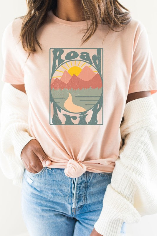Road Trip Mountain Sunrise Adventure Graphic Tee T-Shirt