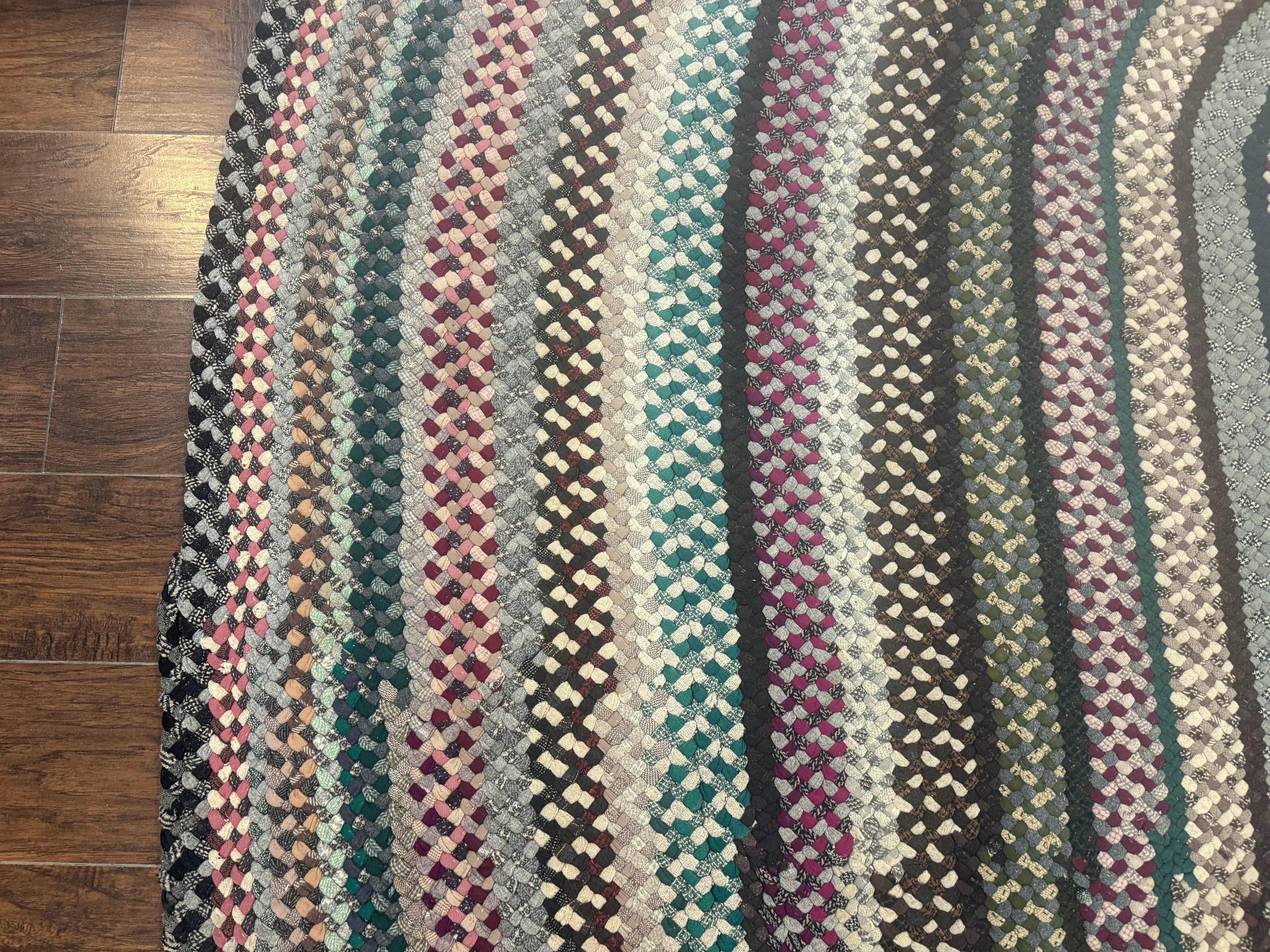 Large Oval American Braided Rug 10x12, Multicolor Vintage Braided Carpet