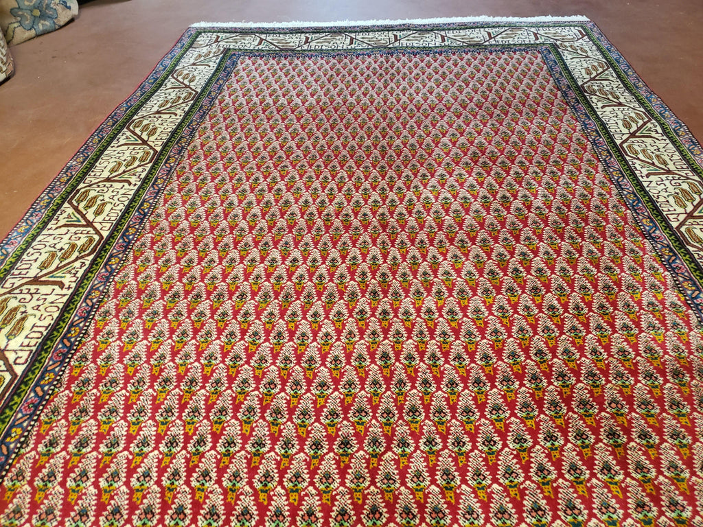 6x9 Finely Woven Turkish Tribal Rug, Boteh/Paisley Pattern, Red & Beige Area Rug, Vintage Wool Carpet, Entryway Rug, Hand-Knotted Foyer Rug