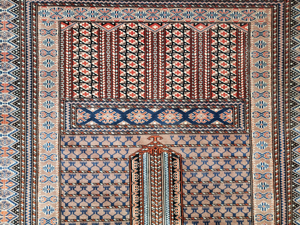 Vintage Turkoman Bokhara Rug 4x6, Four Seasons Pakistan Bukhara Turkmen Engsi Yamud Carpet, Fine Tribal Rug, Wool, Hand-Knotted, Brown, Nice