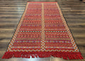 Moroccan Kilim Rug 4x8, Flatweave, Bohemian, Red Ivory Orange