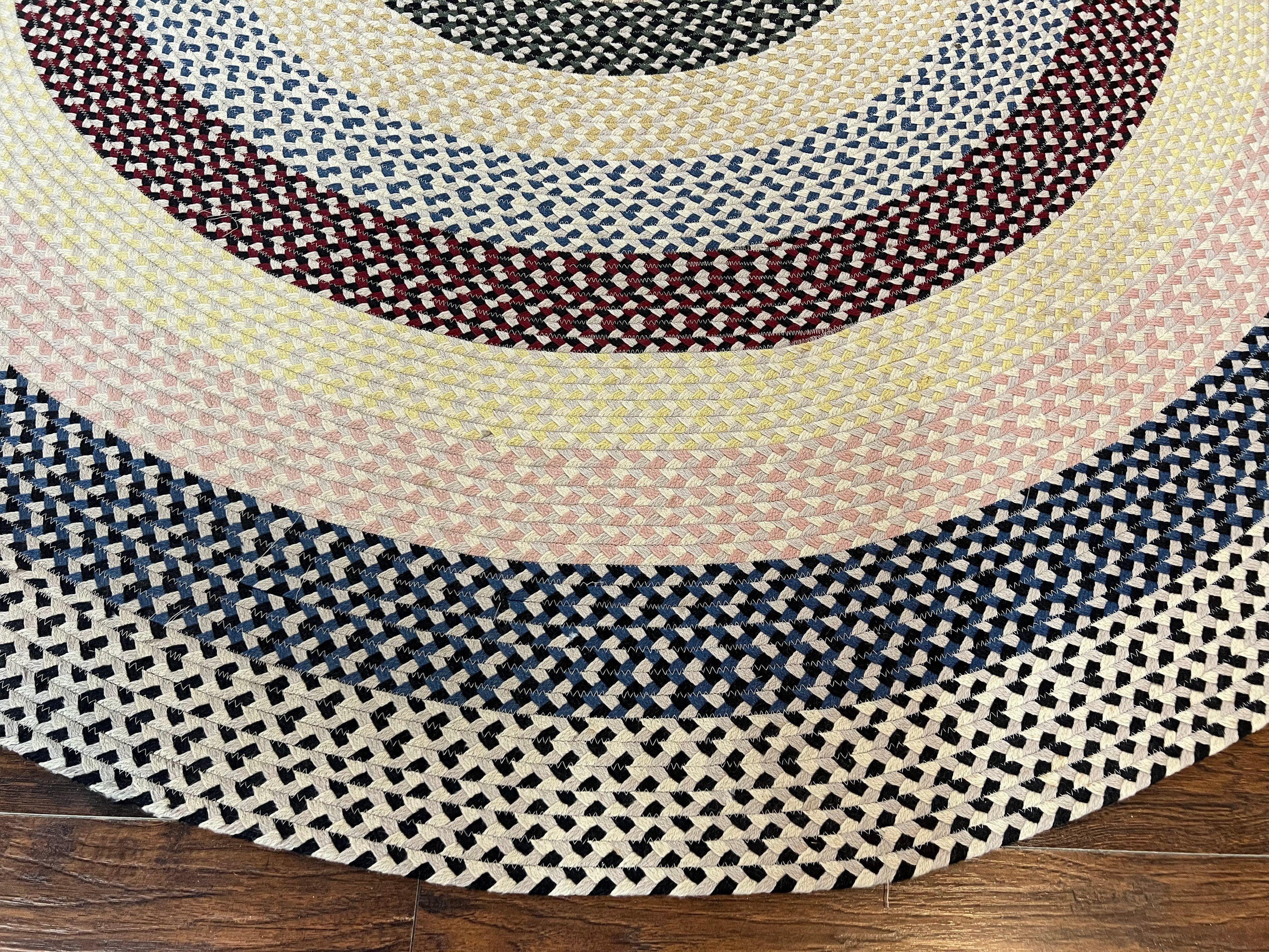 Round American Braided Rug 9x9 ft, Large Round Vintage Braided Rug, Multicolor