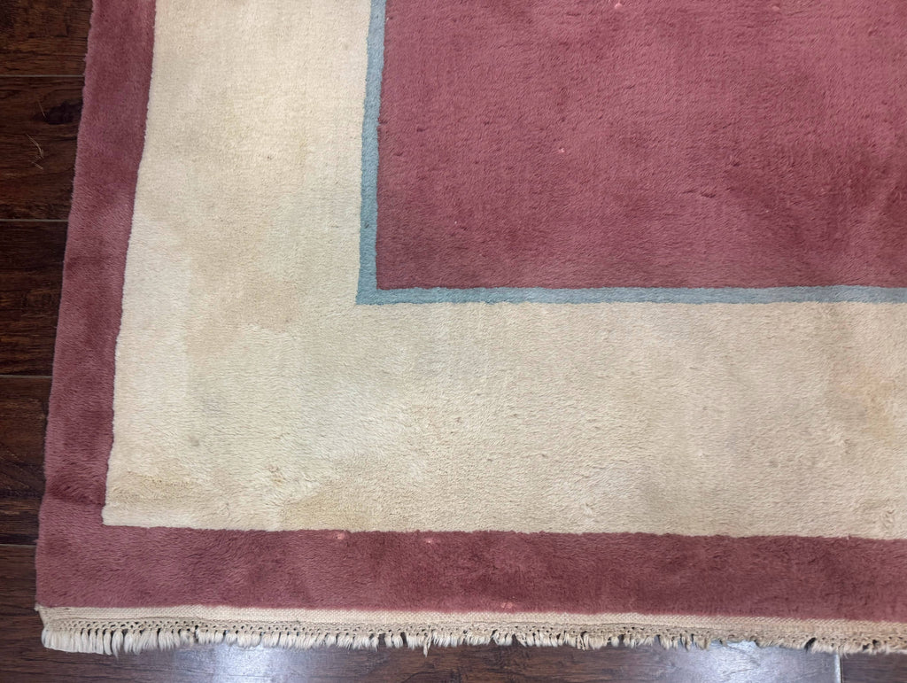 Indo Chinese Art Deco Rug 9x12, Pink and Ivory, Open Filed, Floral, Wool