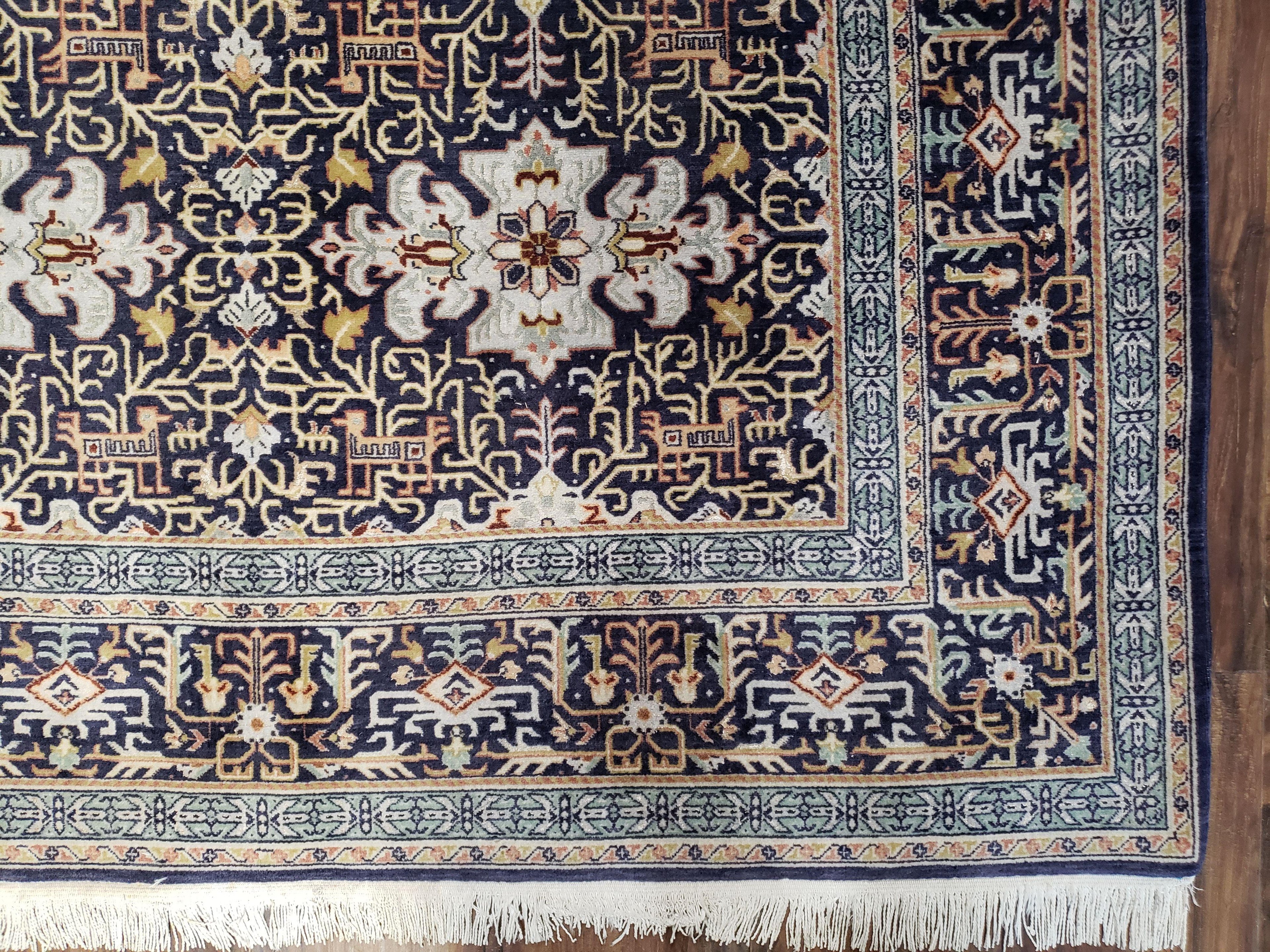 Persian Kashan Rug, Navy Blue, Hand-Knotted, Wool, 4' 8" x 7' 4", Pair A