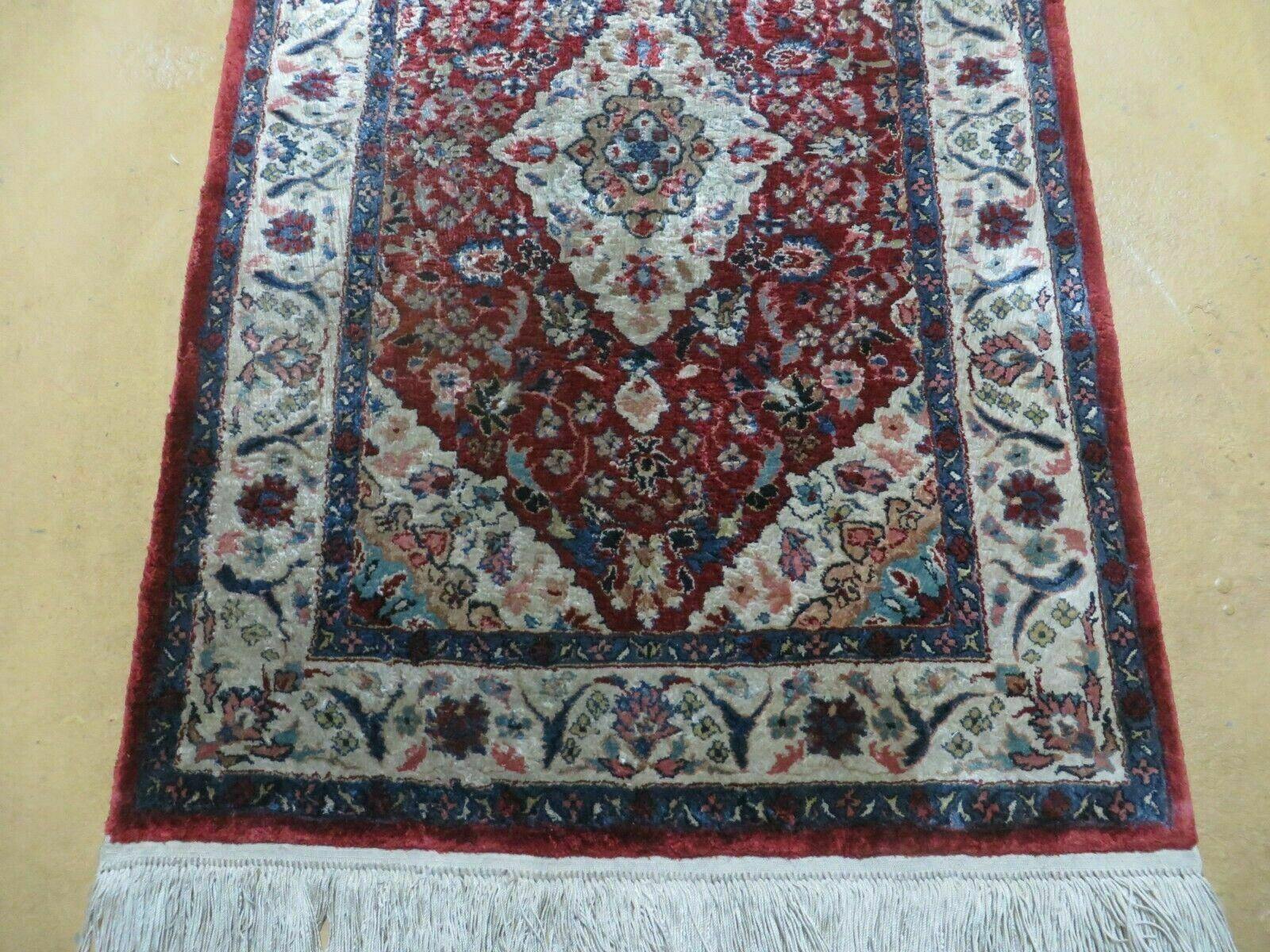 2' X 3' Handmade Chinese Floral Oriental Silk Rug Carpet Nice Red