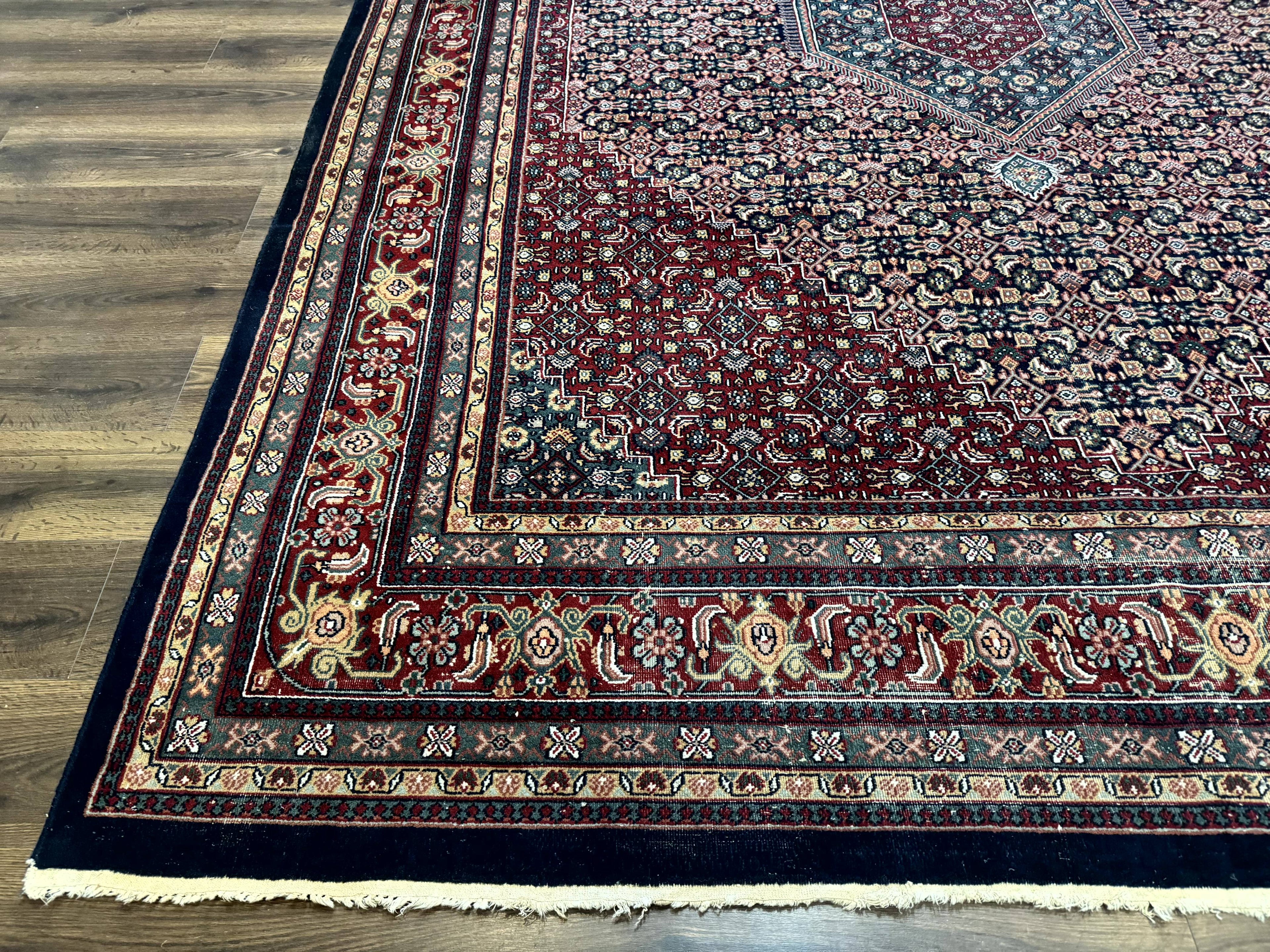 Indo Persian Bidjar Rug 9x12 Wool Handmade Carpet Dark Blue