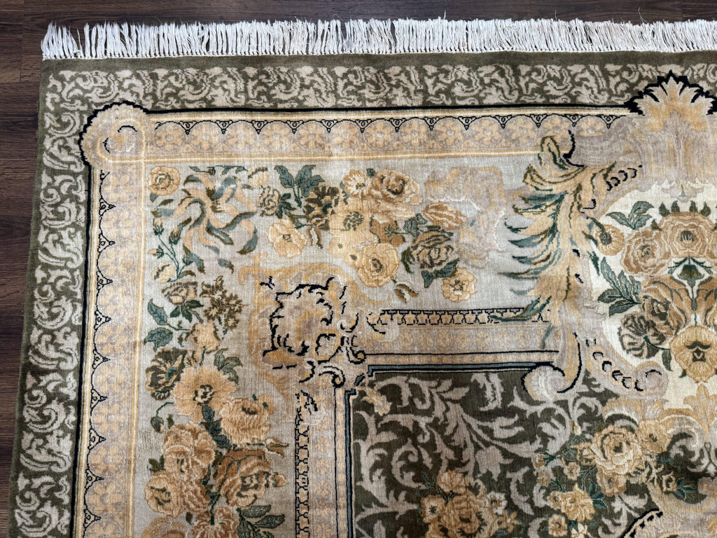 Aubusson Rug 8x10, Very Fine 225 KPSI, Floral, French European Design, Pakistani Carpet