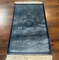 Blue Turkish Silk Hereke Rug 2.6 x 4, Mamluk Red, Blue, Bamboo Silk